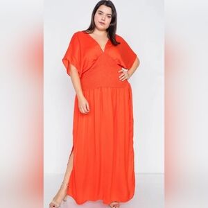 Flowy Coral Maxi Dress Plus Size | Vacation Resort Beach Dress Sizes: 1X 2X 3X